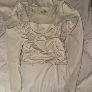 Hollister Cream Ruched Square-Neck Long Sleeve Top
